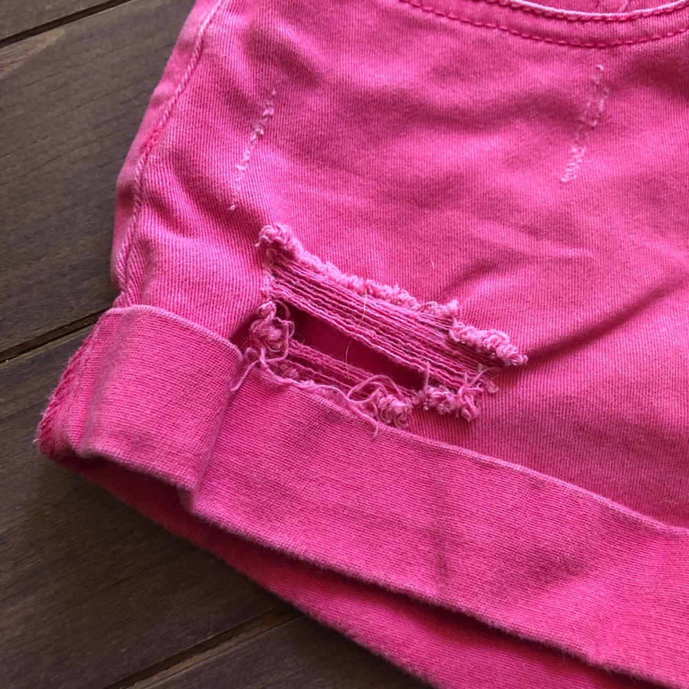 Pink Distressed Mini Shorts - Picture 2 of 6